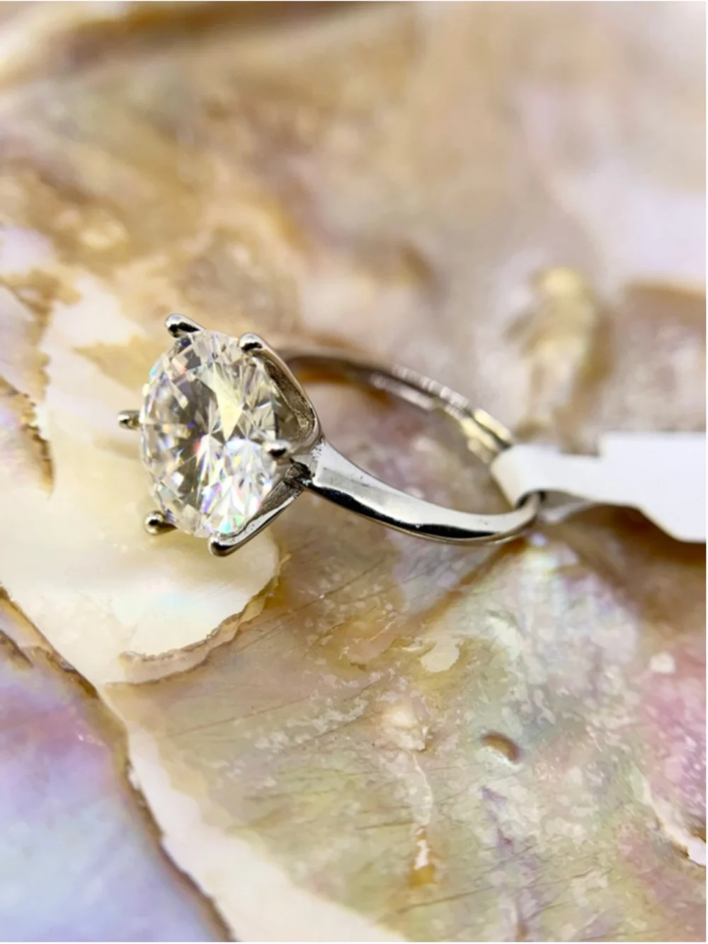 Adjustable Moissanite Ring 5 Ct Brilliant Round Cut Solitaire GRA 925 Silver